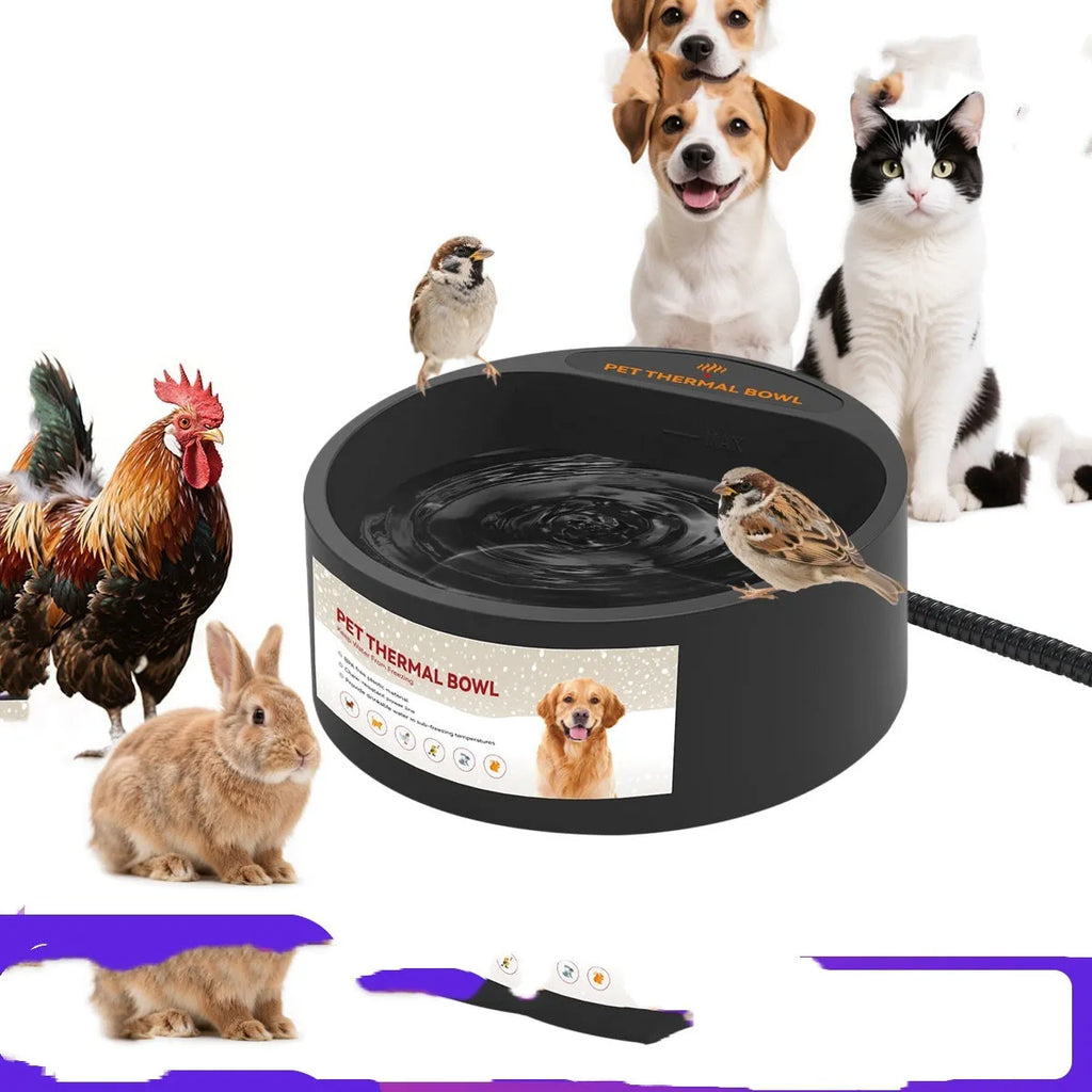 Black ABS pet heating bowl with constant temperature function, 2.2L capacity.