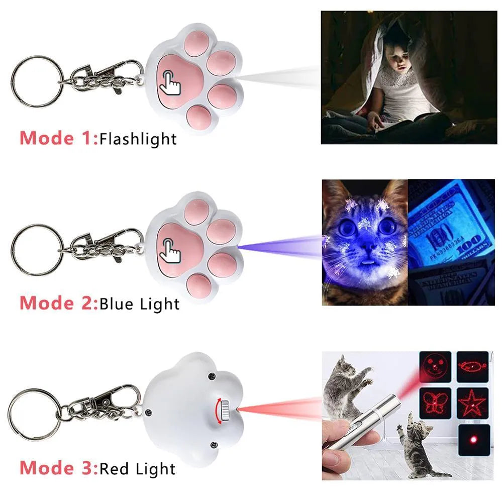Black or pink USB rechargeable infrared cat teaser toy with keychain measuring 5 by 2.5 centimetres