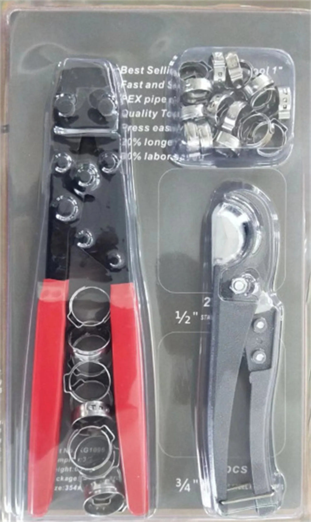 Red single ear metal clamp with carbon steel cutting edge for PEX and hose connections