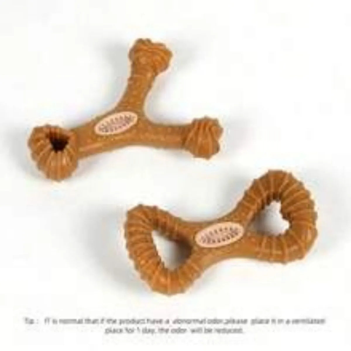 Durable nylon dog chew bone for teeth cleaning, shown in 8-shape and Y-shape options.