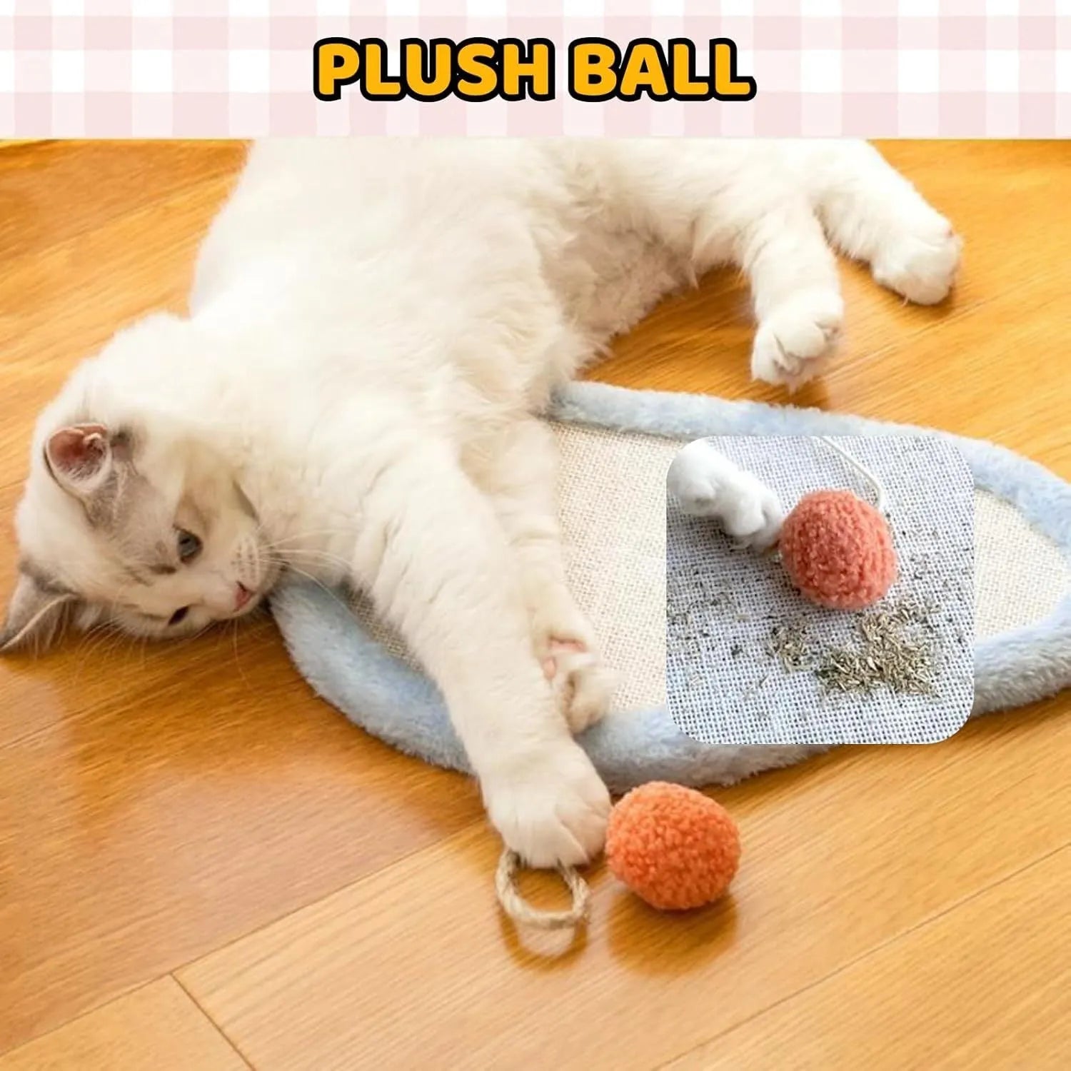 White wall mounted cat scratching mat with sleeping cat pattern design in natural sisal material