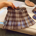 Girls' cotton blend plaid pleated A-line skirt for spring and autumn casual wear