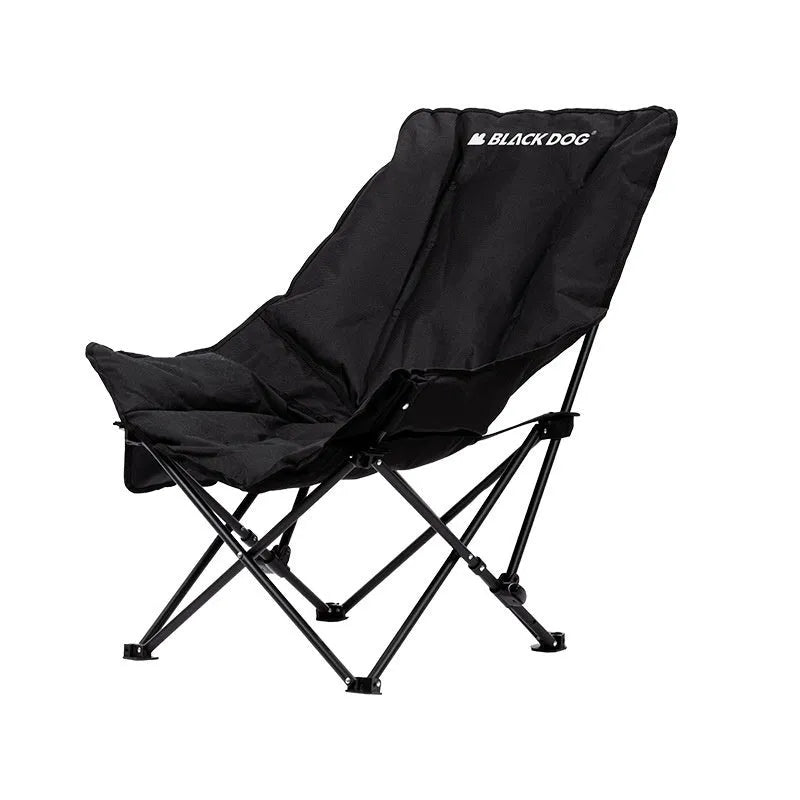 Night Black Oxford cloth camping recliner folding moon chair in outdoor setting