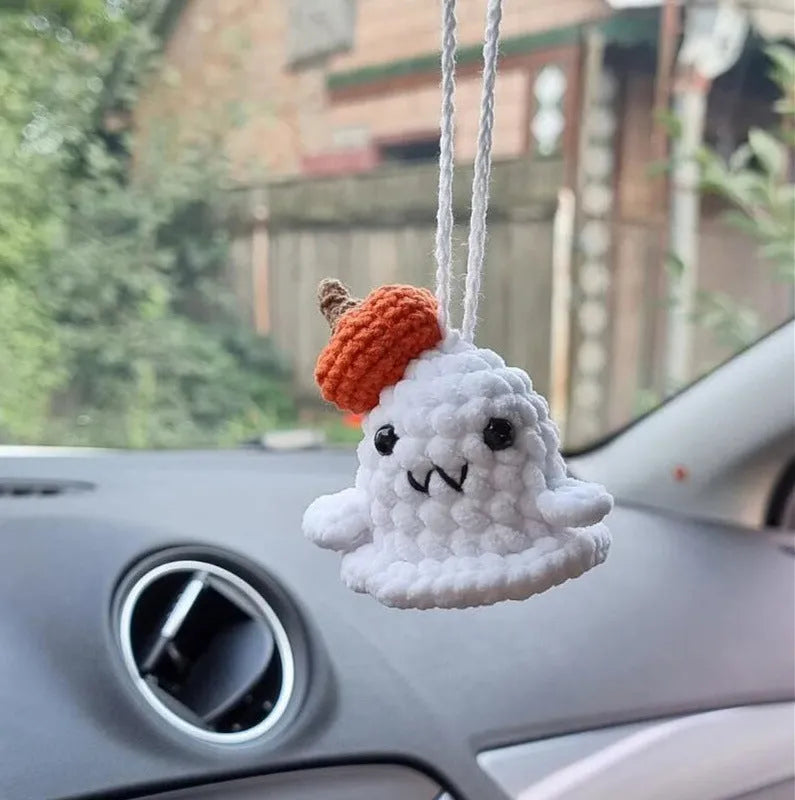 Plush hand-woven cartoon automobile hanging ornament for rear-view mirror decoration