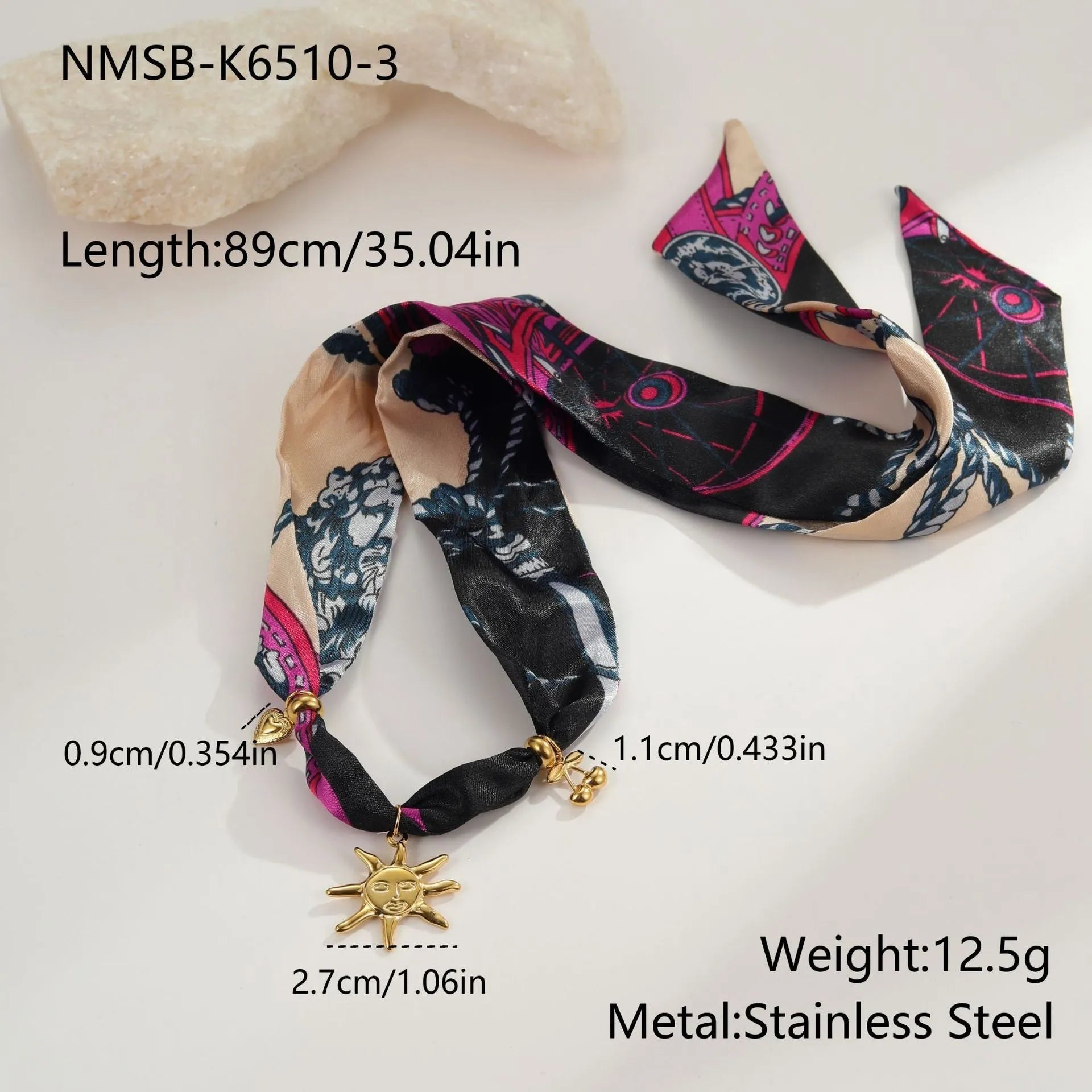 Geometric sun pendant necklace on stainless steel chain with gold electroplating finish