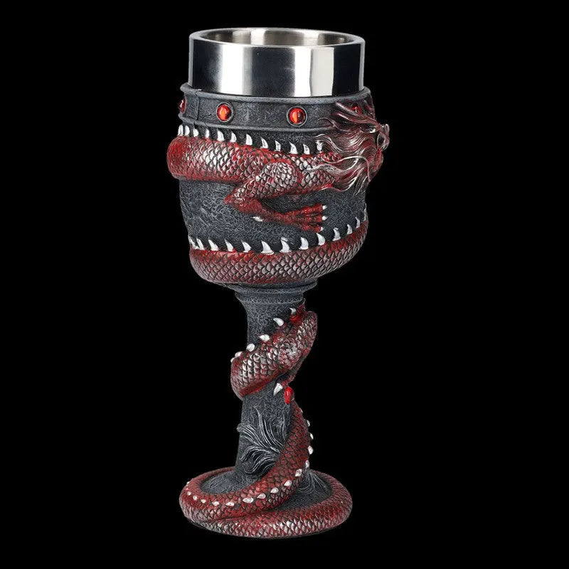 Personalised Chinese dragon 3D design red wine glass with stainless steel and resin construction