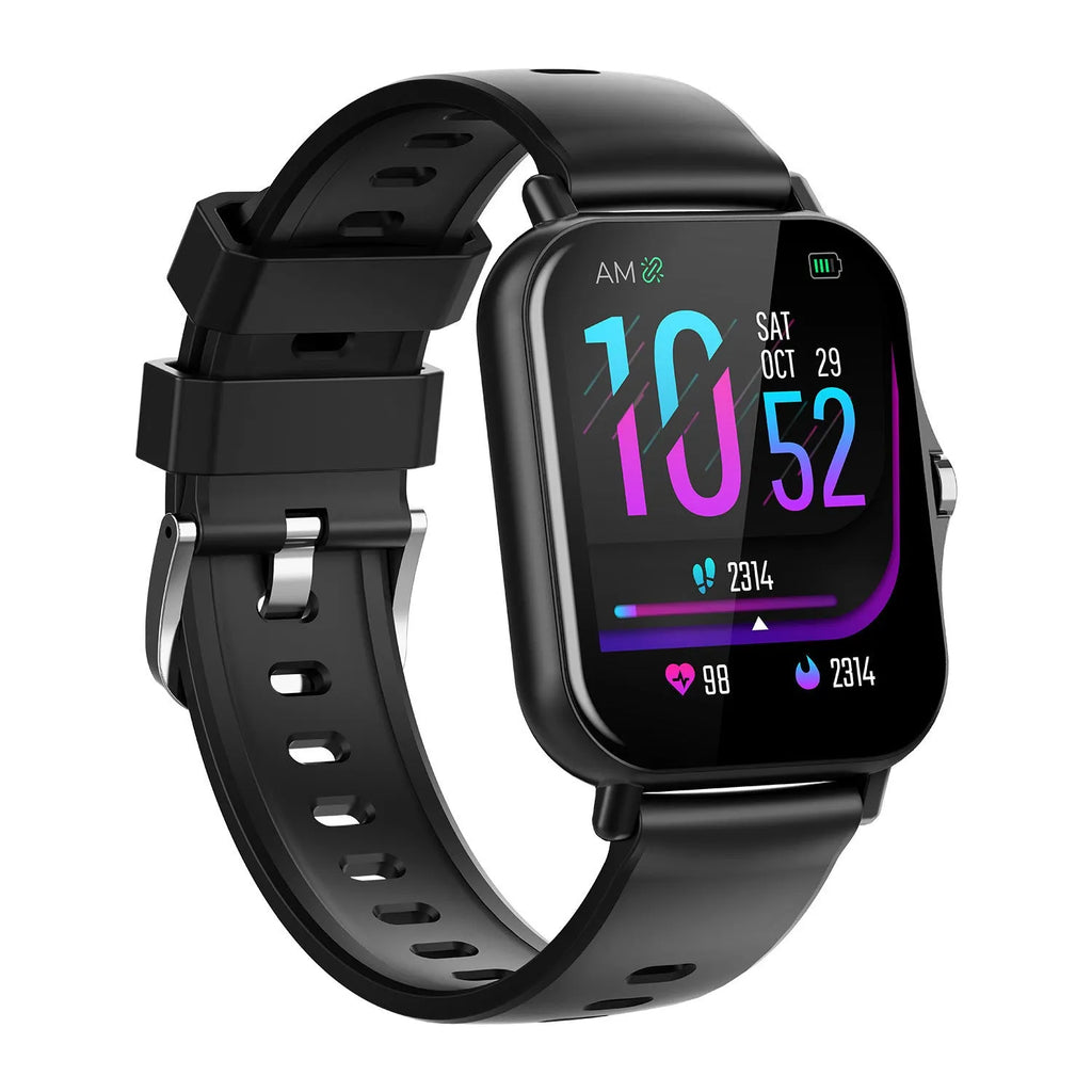 Smart watch with curved touch screen showing heart rate display on wrist.