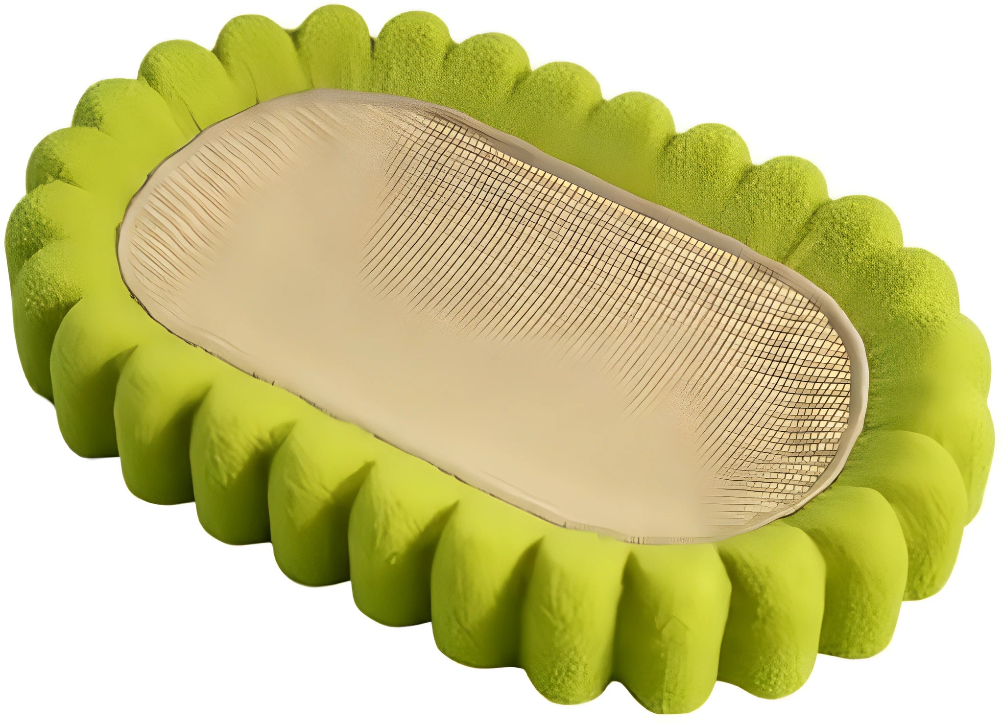 Green oval sisal cat scratch pad bowl measuring 650mm functioning as cat scratcher and bed
