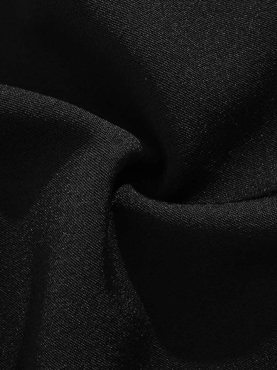 Men's black semi-elastic waist shorts with zipper fly and straight-leg loose fit