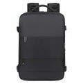 Large purple travel backpack with multiple compartments and air pillow belt system