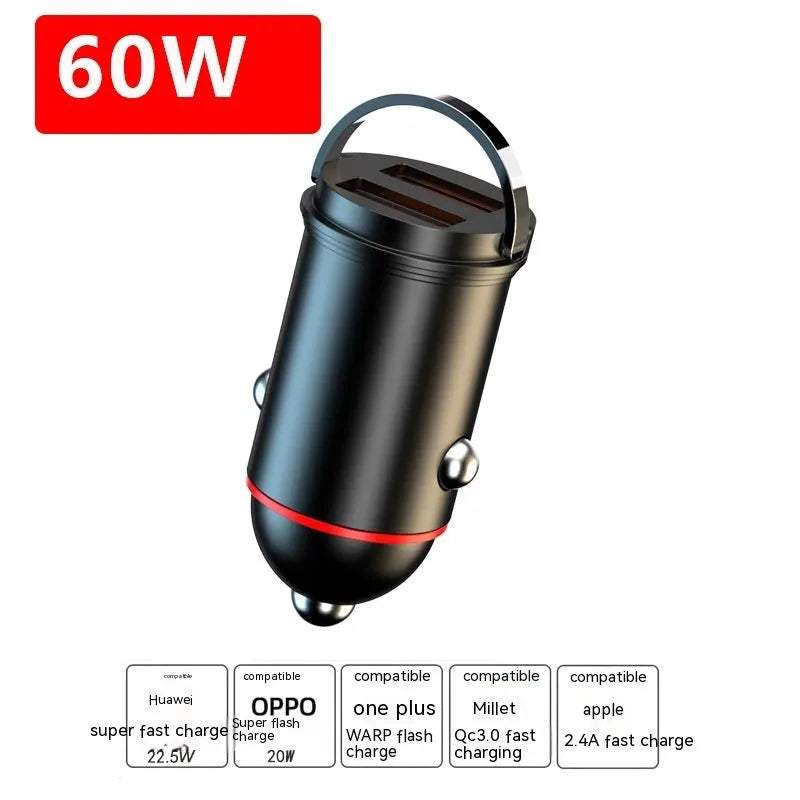 Black 200W super fast car charger with compact zinc alloy design and USB output port