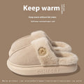 Plush fleece indoor slipper with thick PVC sole in khaki colour