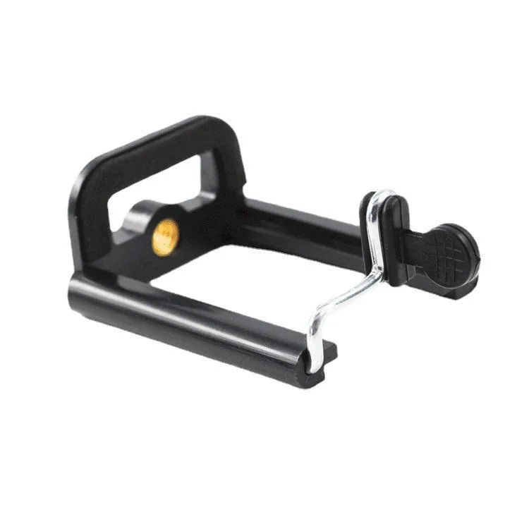 Black plastic U-shaped mobile phone clip holder for mounting to hoses and poles