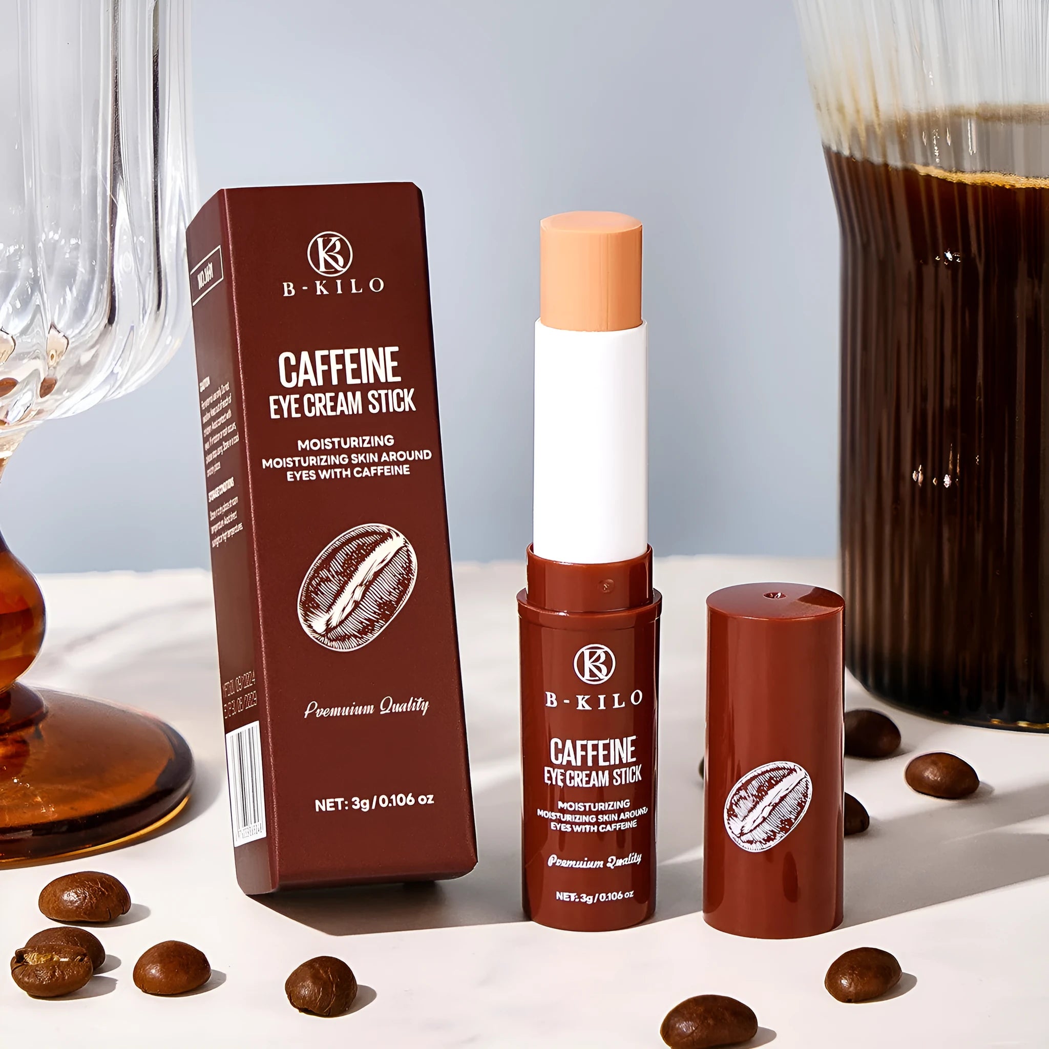 Caffeine eye cream stick in twist-up tube for dark circles and fine lines, 3g size