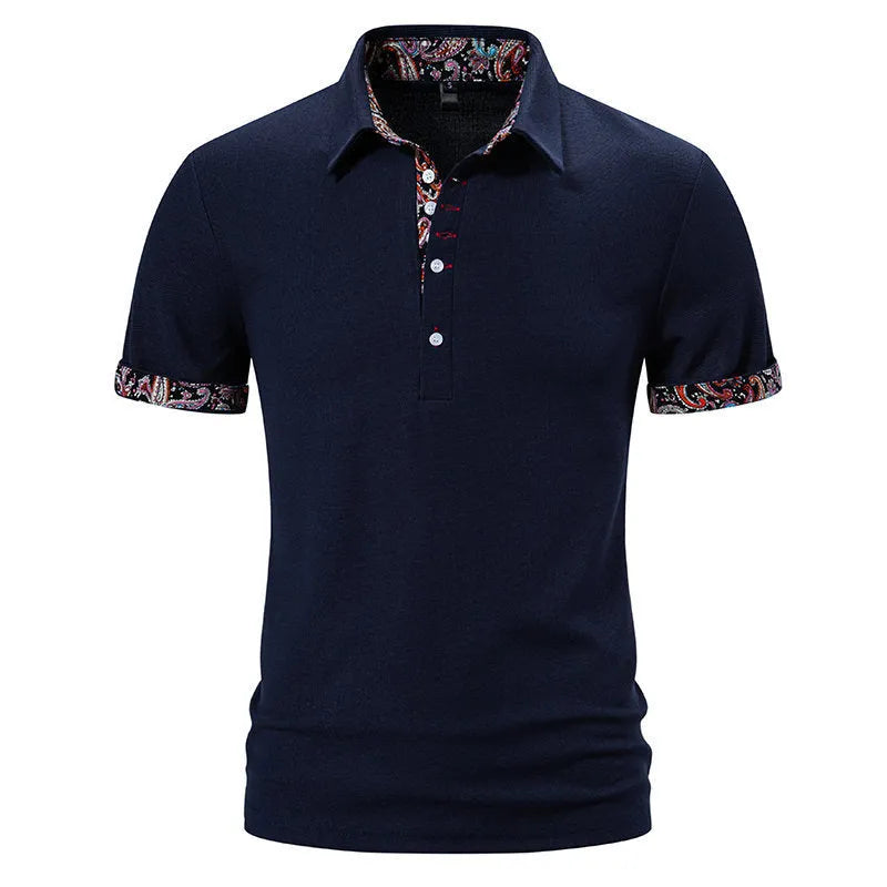 Men's cotton blend polo shirt with colour stitching on turnover collar in white, black, or navy blue