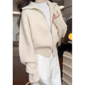 Hong Kong style double zipper knitted cardigan with floral pattern in loose fit