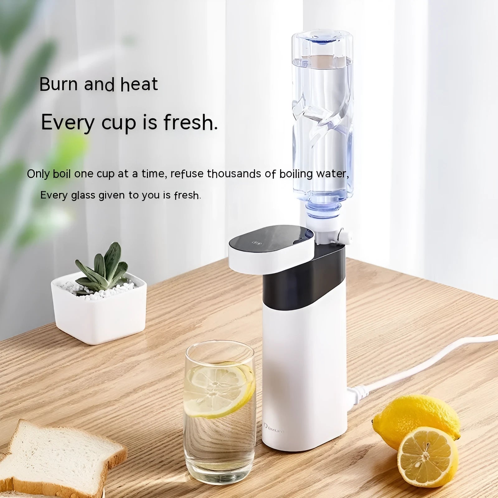 Black portable instant water dispenser with digital display and compact design for desktop use
