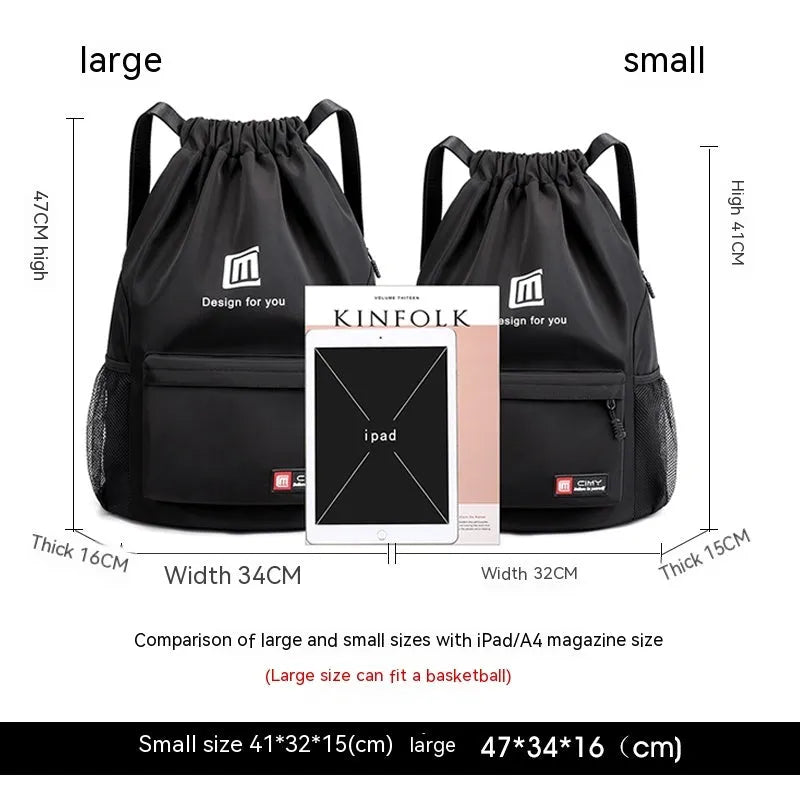 Large Oxford fabric drawstring travel backpack in multiple colours with a mobile phone pocket.