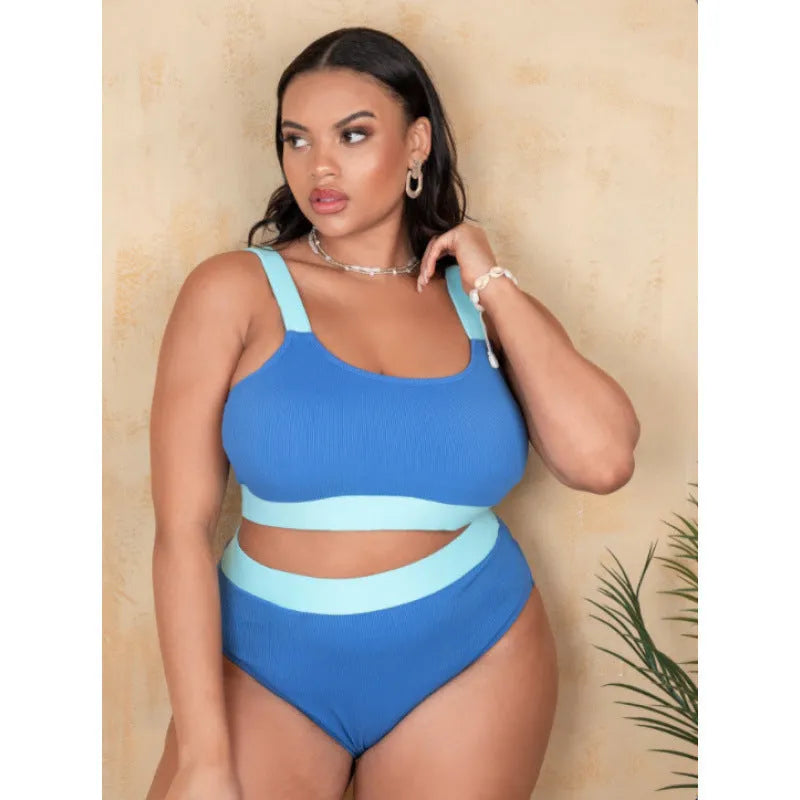 Women's high-waist polyester bikini bottom in solid colour with stitching detail