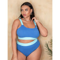 Women's high-waist polyester bikini bottom in solid colour with stitching detail