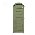 Cotton sleeping bag showing ochre and olive green colour options for outdoor camping use