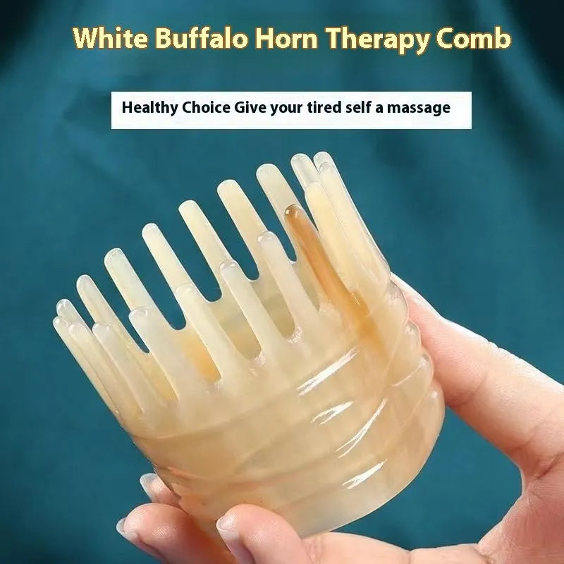 Black buffalo horn meridian massage comb with half wide teeth and pointed tube design for women's hair care