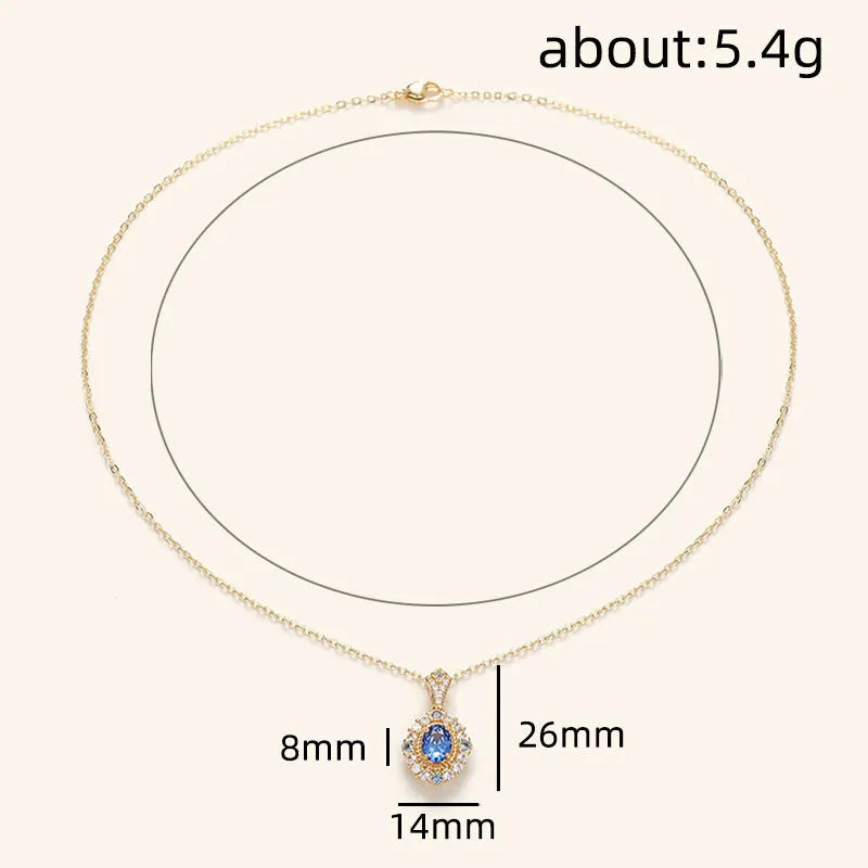 Golden women's necklace with mixed gem pendant on adjustable 21-50cm box chain