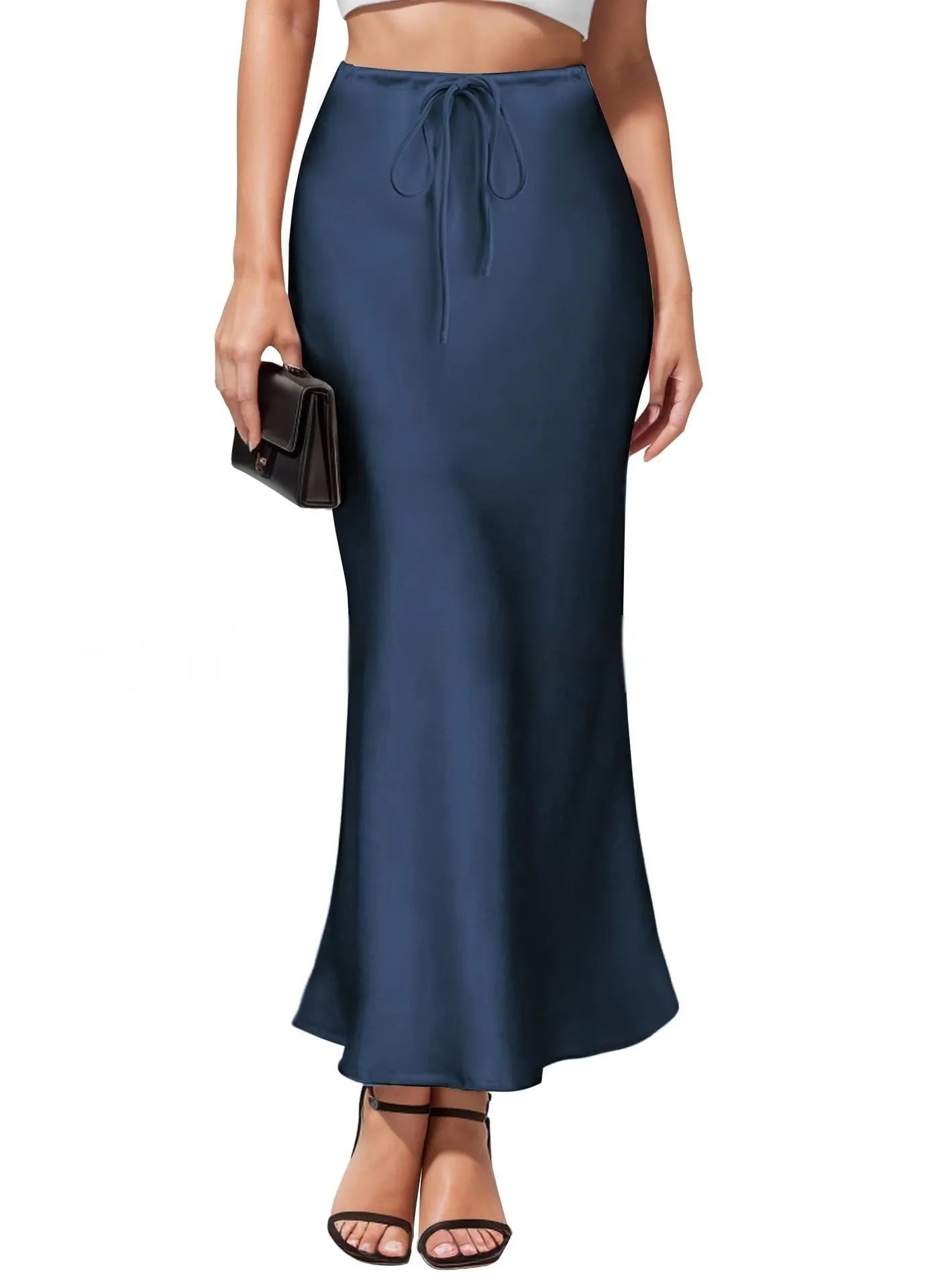 Asymmetric acetate satin skirt with high waist and irregular hemline stitching in six colour options