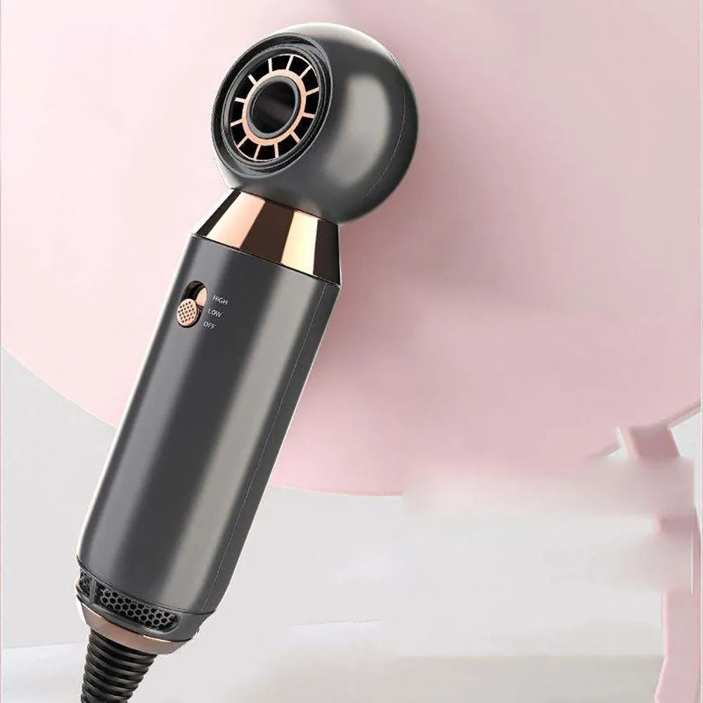 Compact leafless hair dryer with diffuser accessory, measuring 20cm long.