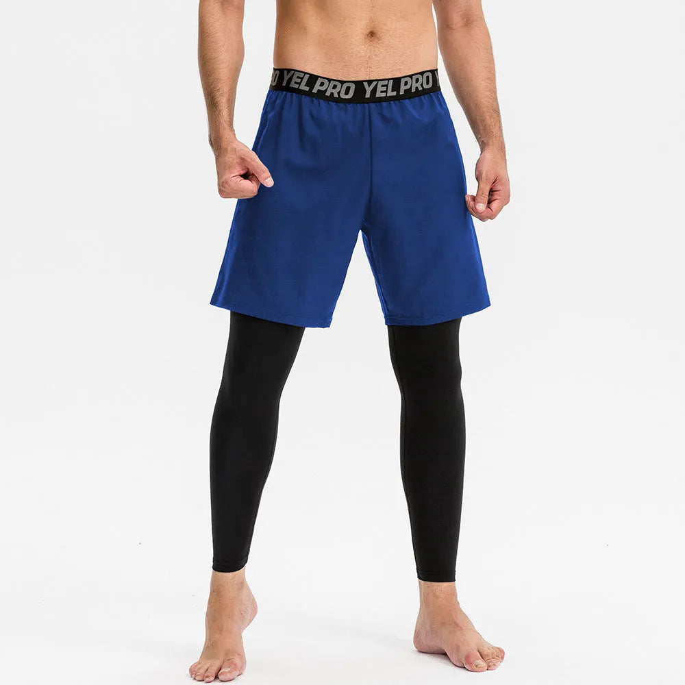Men's grey quick-drying elastic tight sports pants for fitness and running